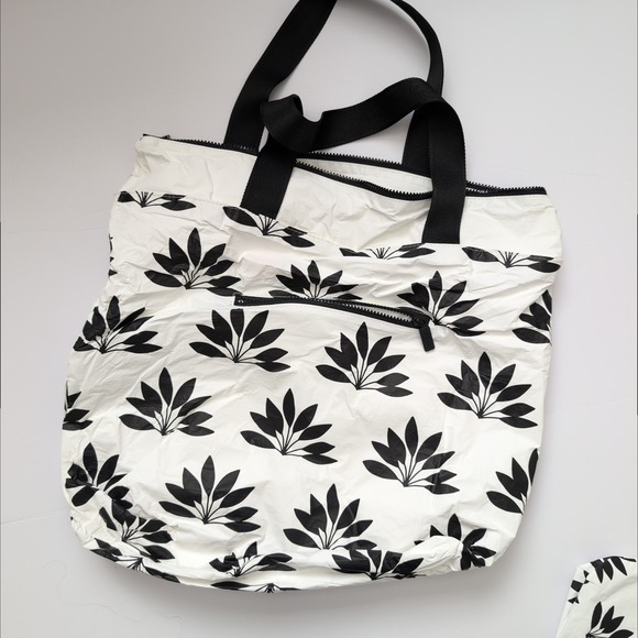 ALOHA Collection 2-pc Black Leaf Print Tote Bag & Pouch Set Mediterranean Muse - Picture 14 of 14